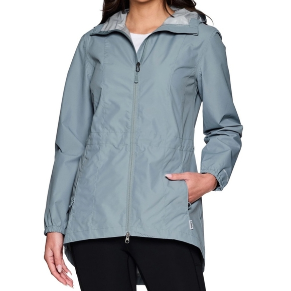 Women's Light Blue Hooded Rain Jacket - Picture 1 of 5